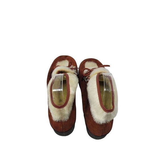 Vtg Italian Snow Boots Rust Suede Cream Faux Fur Lace-Up‎ Ankle Booties US Sz 6 - Picture 11 of 13